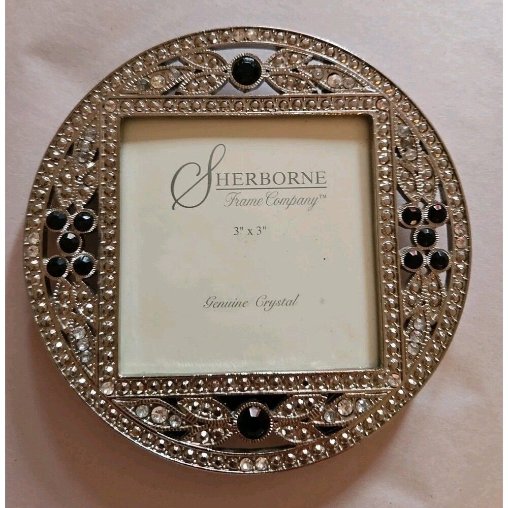 Sherborne Frame Metal Enamel Ornate Filigree Rhinestones Easel Photo Frame 3x3
